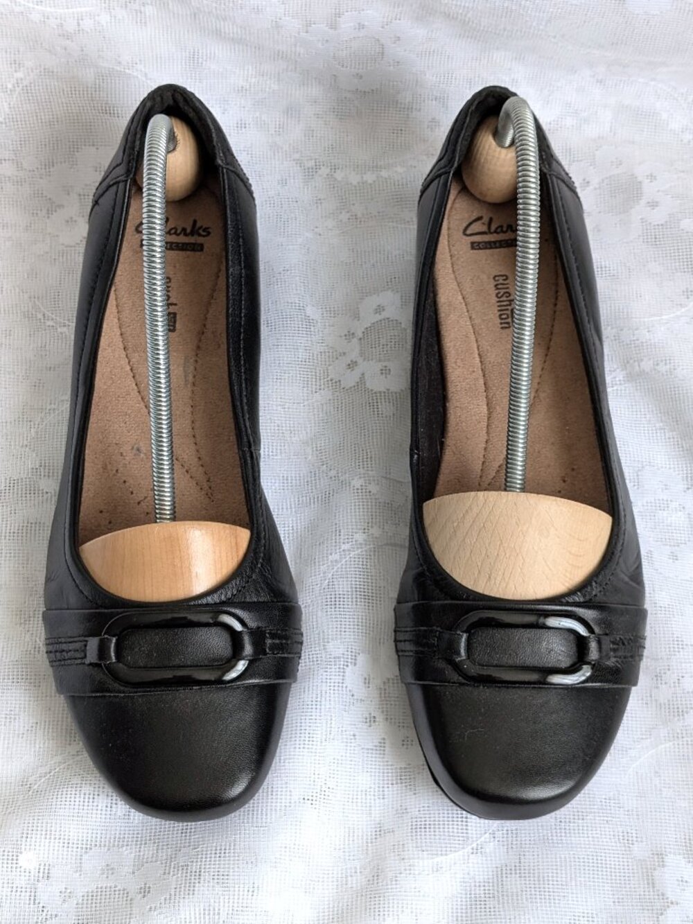 NEW CLARKS Collection Blanche West Black Leather Slip On Shoes Flats Size 9 M